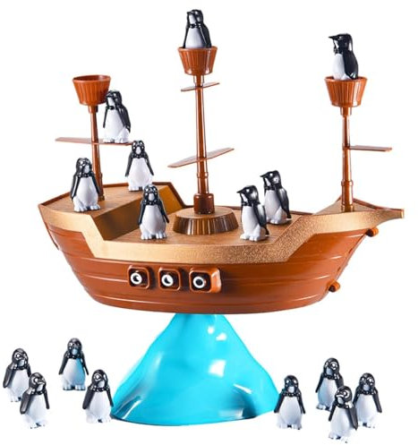 Balance Stapelspielzeug | Vorschul-Brettspiele mit Piratenschiff-Pinguin-Blöcken | Piratenschiff-Spielzeug, Pinguin-Piratenboot-Balancing-Spiel für Familien-Brettspiele oder Desktop-Dekoration
