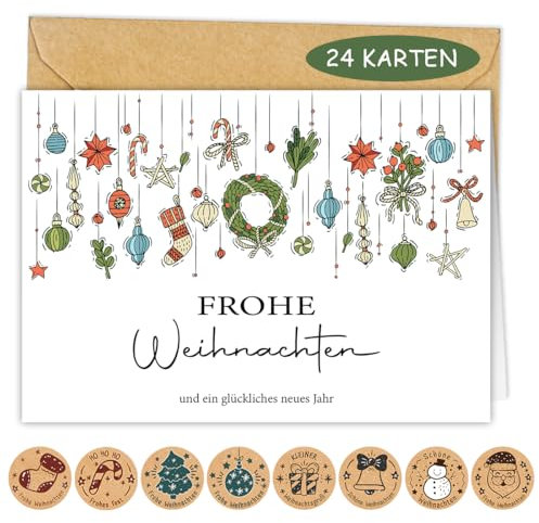24er Weihnachtskarten mit Umschlag Set - Premium A6 Klappkarten - Modern Weihnachtskarten für deine Weihnachtsgrüße
