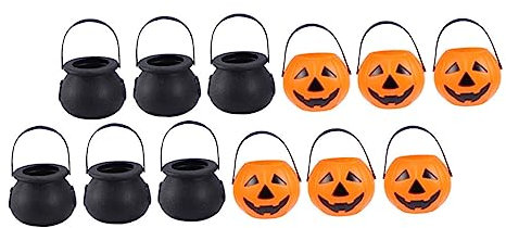 SHOWERORO 12pcs Halloween Pumpkin Bucket Children Pumpkin Buckets Candy Cauldron Kettles Halloween Pumpkin Candy Bowl Holder Candy Kettle Candy Buckets Tote Halloween Decorations Plastic