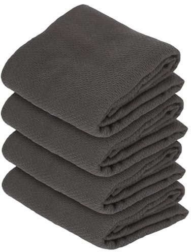 Nicola Spring Deluxe Tea Towel - 60 x 40cm - Charcoal - Pack of 4-100% Cotton Tea Towel Absorbent Kitchen Cloth Soft Hand Towel Glass Cleaning Cloth