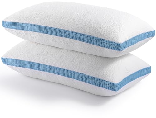 Hiimgo pillows 2 Pack Shredded Memory Foam Pillow for Comfortable Sleeping，Hypoallergenic and Cooling Bed Pillow，Standard Size, Machine Washable (51x66 cm, 1 Pair)