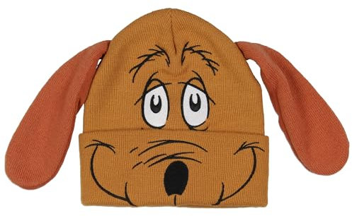 Dr. Seuss The Grinch Max Beanie Embroidered Max Face Design with Felt 3D Floppy Ears Adult Novelty Cuffed Beanie Hat, Schlappohren, Einheitsgröße