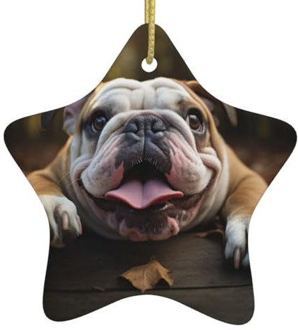 Lustige englische Bulldogge Stern Keramik Ornament Ornament Christbaumschmuck Baumschmuck Andenken Geschenk für Zuhause