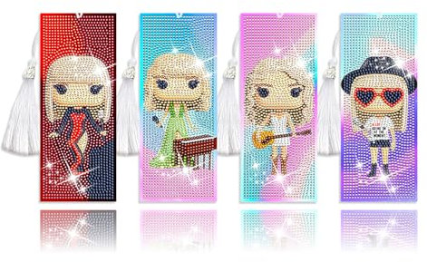 MUAECH 4 Stück Diamant-Kunst-Lesezeichen mit Quaste, Taylor-Thema, niedliches Lesezeichen für Buchliebhaber, Diamant-Malerei-Lesezeichen-Sets zum Lesen von Frauen, Taylor-Geschenk, Diamant-Kunst-Set