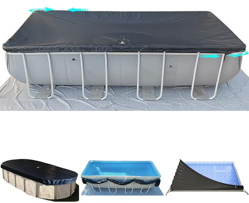 SIHAIAN Rechteckige Poolabdeckung mit seitlichem Stauraum für ovalen und rechteckigen oberirdischen Pool, einteilige ovale Solar-Poolabdeckung, verhindert Staunässe, UV- und witterungsbeständig, WP