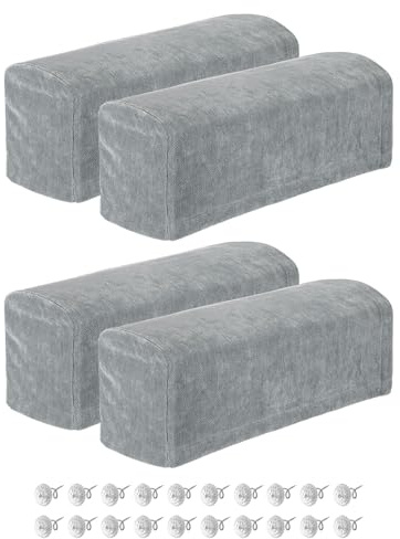 sourcing map 4Pcs Stretch Armrest Covers, Chenille Soft Armchair Slipcovers Couch Recliner Arm Cover with Twist Pins for Chair Sofa Protector, Grey