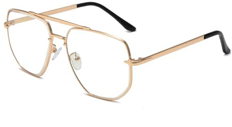 Long Keeper Retro Pilot Sonnenbrille Herren Herren Groß Metallrahmen Sonnenbrille Pilotenbrille Doppelsteg 70er Pilot Retro Brille Unisex, 60 MM (Gold Rahmen – Transparent Gläser)