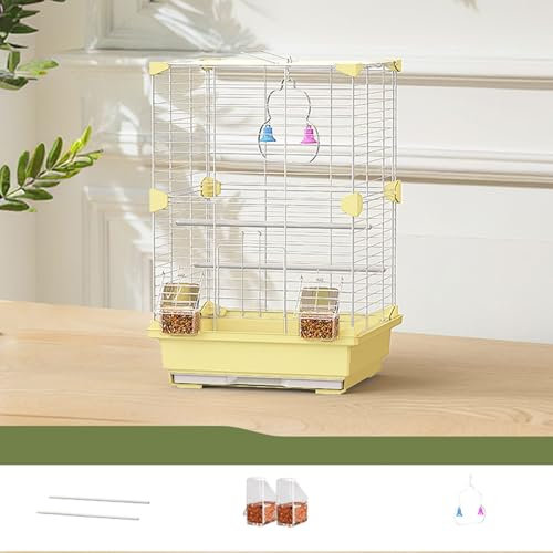 Papageienkäfig, Kleiner Vogelkäfig Mit Ständer, Vogelkäfig Aus Metall, Für Sittiche, Nymphensittiche, Wellensittiche, Kleinvögel, Papageien-Yellow-30 * 23 * 43cm