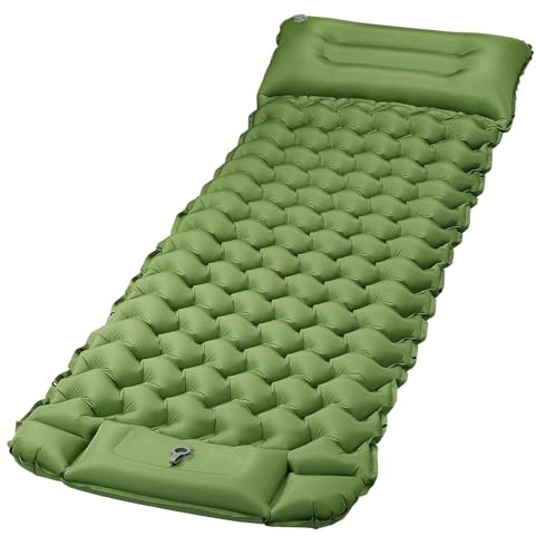 Quirlig Matelas Autogonflant 1 Personne, Matelas Gonflable Camping Ultra Léger avec Oreiller, Matelas Trekking & Randonnée AVCE Pompe à Pied intégrée, Matelas Tente Exterieur 68 x 198 cm, Vert