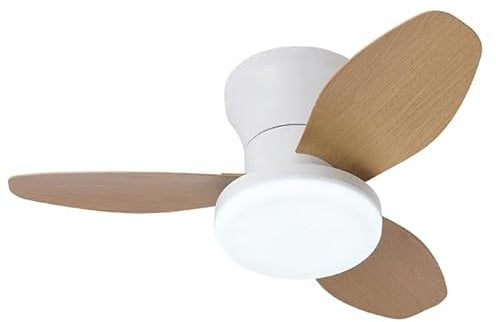 BEL AIR HOME - Ventilador de Techo TAURUS con Motor DC y Luz LED 24W, 6 Velocidades de Aire y 3 Temperaturas de Luz, Mando a Distancia Incluido, (MEDIANO BLANCO MADERA)