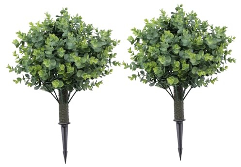 Generic Árboles Artificiales de Bolas de Boj, Juego de 2 Plantas Sintéticas Resistentes a los Rayos de 19,7 Pulgadas para Interiores y Exteriores, con Estaca para Decoración