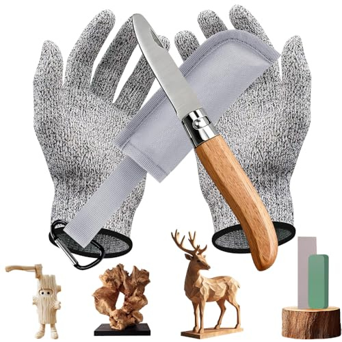 SGZIOO Schnitzmesser Kinder ab 6 Jahre, Kindermesser Schnitzset, Taschenmesser Kinder mit Schnittfeste Handschuhe und Messerscheide, Kinderschnitzmesser, Outdoor Messer
