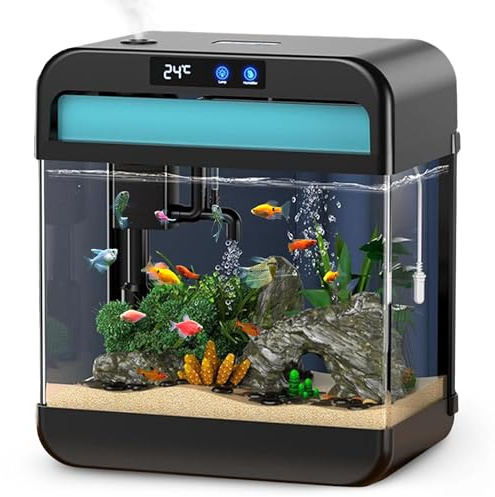 Selbstreinigendes Aquarium 26L Komplettset Nano Aquarium mit 3-in-1 Filter, LED Beleuchtung und Touch Display, integrierter Luftbefeuchter zur Unterstützung der Wasserqualität im Aquarium