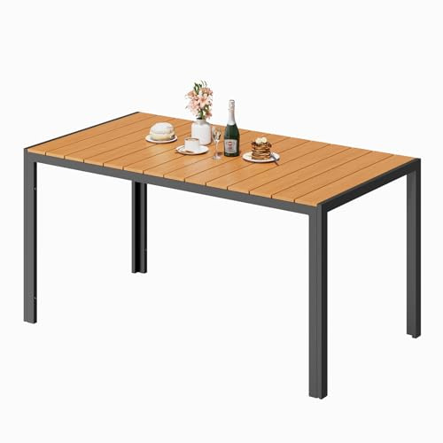 UDPATIO Gartentisch Wetterfest mit Aluminiumrahmen, 148 x 80 x 74 cm Outdoor WPC Tisch Holzmaserung-Finish, Balkontisch für 4-6 Personen,Garten,Terrasse,Teakbraun+Dunkelgrau