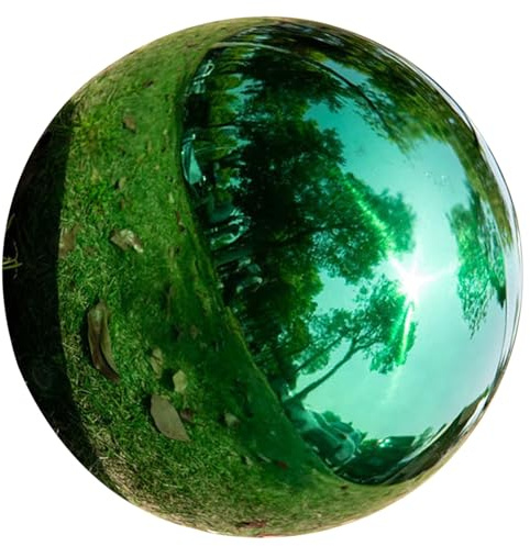 SOLUSTRE Garten Reflektorkugel aus Edelstahl, Polierte Oberfläche | Modernes Spiegel Finish, 1 Stück, Grün, für Tischdeko und Pflanzenarrangements im Garten