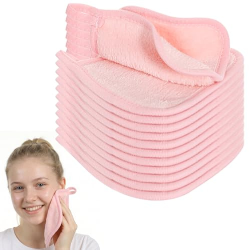 12Pcs Makeup Remover Cloths, 5 x 5 Reusable Ultra Soft Microfiber Facial Cleansing Pads, Soft Washable Makeup Remover Towels for All Skin Types, Remove Instantly Dirt with Just Water (Mist Pink)