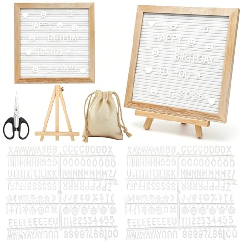 Letterboard, Letter Board aus Eiche und Filz 25×25cm Buchstabentafel mit 350 Buchstaben Staffelei Schere & Beutel, Buchstaben Tafel Holz Buchstabenbrett Stecktafel Memotafel für Zuhause Büro Küche