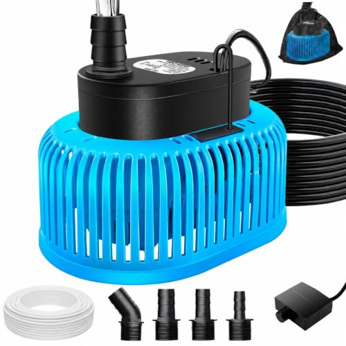 Tauchpumpe, Tauchpumpe Schmutzwasser Regenfasspumpe 75W, automatischer Wasserstands-Sensor, Entwässerung für Aufstellschwimmbecken, 4 Adapter, 4,9 m Schlauch, 7,6 m Kabel, max. 3218 l/h, blau
