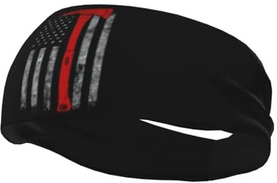 Firefighter Axe Red Line Flag Print Headbands for Men Women Sweat Bands Sports Yoga Gym Running Elastic Sweatband