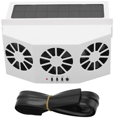equlup Ventilateur de refroidissement de voiture, refroidisseur de ventilation automatique grand angle à 3 ventilateurs à énergie solaire, radiateur d'échappement 2,4 V avec bande de