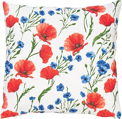 REDBEST Kissenhülle, Kissenbezug 100% Baumwolle Mohnblume Größe 50x50 cm - Robustes, glattes Gewebe, mit Reißverschluss (weitere Größen)