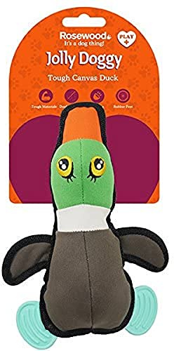 Rosewood 39033 Interaktives, Robustes Hundespielzeug Ente Mit Gummifüßen, Braun, 27 cm
