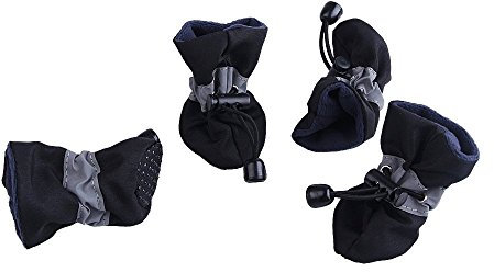 OMEM wasserdichte Regenstiefel für Welpen, 4er-Set Haustierstiefel, weiche wasserdichte Hundeschuhe (L,Noir)