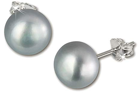 SilberDream Ohrstecker für Damen 925 Silber grau Perle Ohrringe 9,5mm D3SDO110K Silber, Perle Ohrschmuck für die Frau