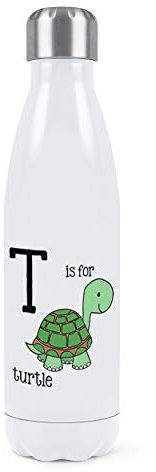 Letter T is for Turtle Double Wall Water Bottle Insulated Stainless Steel Sports Drinks 500ml White