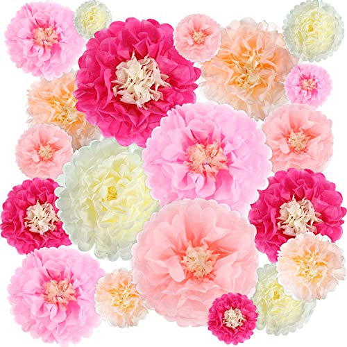 Gejoy 20 Stück Papierblumen, Seidenpapier, Chrysanth-Blumen, Bastelarbeiten für Hochzeit, Kulissen, Kinderzimmer, Wanddekoration (Farbset 1)