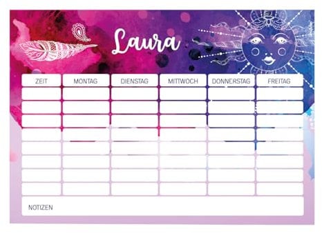 Striefchen® Magnetischer Stundenplan mit Namen für Teenager zum Beschriften - perfekt zum Schulstart Watercolor