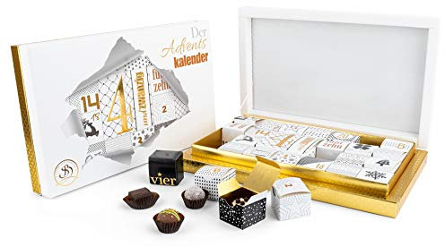Adventskalender Vegan und alkoholfrei - Pralinen aus veganer Schokolade - Deutsche Handarbeit ideal als Geschenk - von Schokoladen-Sommelière Stefanie Bengelmann - 350 g