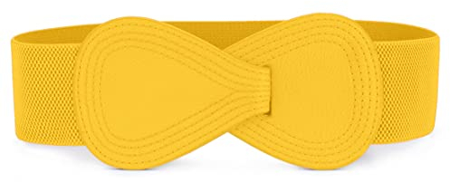 sourcing map Interlock-Schnalle, 8-förmiger Kunstleder-Gürtel, elastischer Taillenbund für Damen, gelb, Taille:25/37