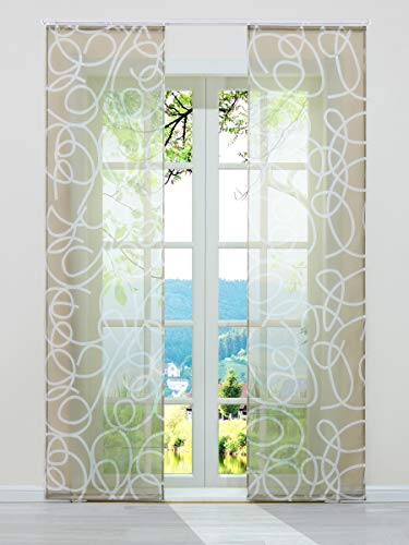 ESLIR Schiebegardinen Voile Flächenvorhänge Transparente Schiebevorhang Set 2er Gardinen mit Klettband Vorhang mit unregelmäßigen Kreis-Design Sand BxH 57x225cm 2 Stück