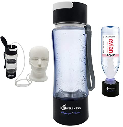 H2Wellness ® - Molecular Hydrogen Water Bottle, 400ml Portable Hydrogen Water Maker, Hydrogen Water Generator with Portable Inhaler Adapter and Self-Cleaning Mode, Black Tritan