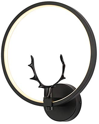 HHKQ Moderne Ring Wandleuchte, Minimalistische LED Schlafzimmer Nachttischlampe Kreative Nordic Hirsche Wandlampe für Wohnzimmer Gang Treppe Innenbeleuchtung,Schwarz,Warm Light