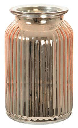 Tall Metallic Ribbed Vase Splatter Finish Bottle Shape Glass Vase in Red Rose Gold Or Silver (Rose Gold)
