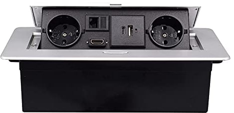 Tischsteckdose Versenkbare Steckdosen mit 2 EU LAN HDMI und 5V3.1A USB Typec Ladegeräte 1,5M Kabel