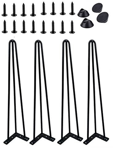 Lot de 4 pieds de table interchangeables en acier - 86 cm de hauteur - Pieds en épingle à cheveux pour projets de bricolage - Table à manger, banc, chaises - Avec vis (noir)