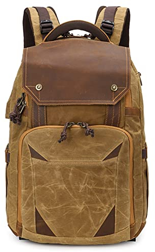 DSLR Rucksack Kamerarucksack Kameratasche, Vintage Crazy Horse Leder Kamera Rucksack for Männer Frauen Fotografie Tasche DSLR SLR. Kameratasche mit 15-Zoll-Laptop-Kompartiment Fotorucksack für Kamera