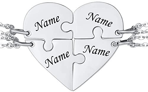 Cupimatch Freundschaftskette 4 Ketten für Freunde Familie, Personalisiert Liebe Herz Puzzle, Silber, glänzend