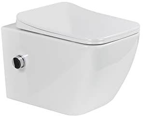 i-flair WC Cube Wand Toilette spülrandlos inkl. WC Sitz mit Softclose Absenkautomatik + abnehmbar (Weiß mit Bidetfunktion)