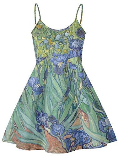 JooMeryer Robe trapèze à bretelles spaghetti et col en V Motif peinture à l'huile Van Gogh, Iris de Van Gogh, Taille M