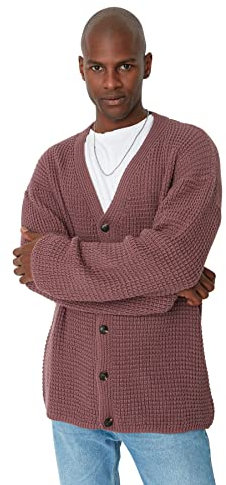 Trendyol Men's Basic Oversize Standard V-Neck Woven Cardigan, Maglione,