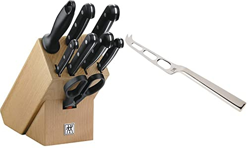 ZWILLING Bloc de Couteaux (9 Pièces), Bloc en Bois de Hêtre, Couteaux & Ciseaux, Acier Inoxydable Spécial, Manche Noir, série Twin Gourmet & Couteau à fromage, Acier Inoxydable, 23 cm, Couleur Argent