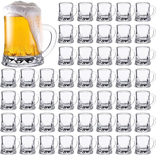 Meanplan Mini-Bierkrüge, Schnapsgläser-Set, 28 ml, kleiner, transparenter Stein mit Griffen, Mini-Verkostung, Whiskybecher für Biertrinken, Festival, Geburtstag, Grill, Bar, Party, 48-teilig (Glas)