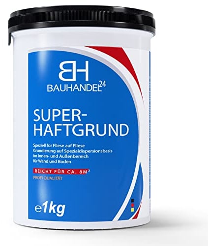Bauhandel24 - Super Haftgrund 1kg, Haftgrund für Fliesen auf Fliesen, Grundierung Wand Innen & Außen für saugende und nicht saugende Untergründe, reicht für 8m²
