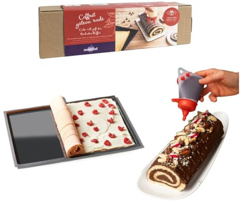 mastrad – Coffret Gâteau Roulé & Bûche de Noël – Plaque à Génoise Silicone 40 × 30 cm + Poche à Décorer 100 ml – Antiadhésif – 4 Douilles Incluses – Idéal Pâtisserie Maison