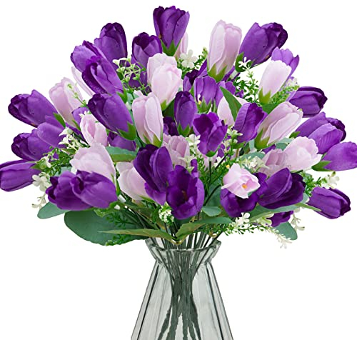 obbsie 6 künstliche Tulpen, 39,9 cm, fühlen sich echt an, künstliche Tulpen, künstliche Seidenblumen, Arrangement, Blumenstrauß für Zuhause, Hochzeit, Party, Büro, Ostern, Frühlingsdekoration (lila)
