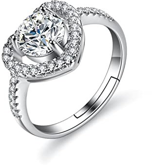 Bellitia Jewelry Damen Verstellbarer Ring Herz aus 925 Sterling Silber für Frauen Mädchen, Ring Damen Herz Symbol Verlobung mit 1ct Zirkonia